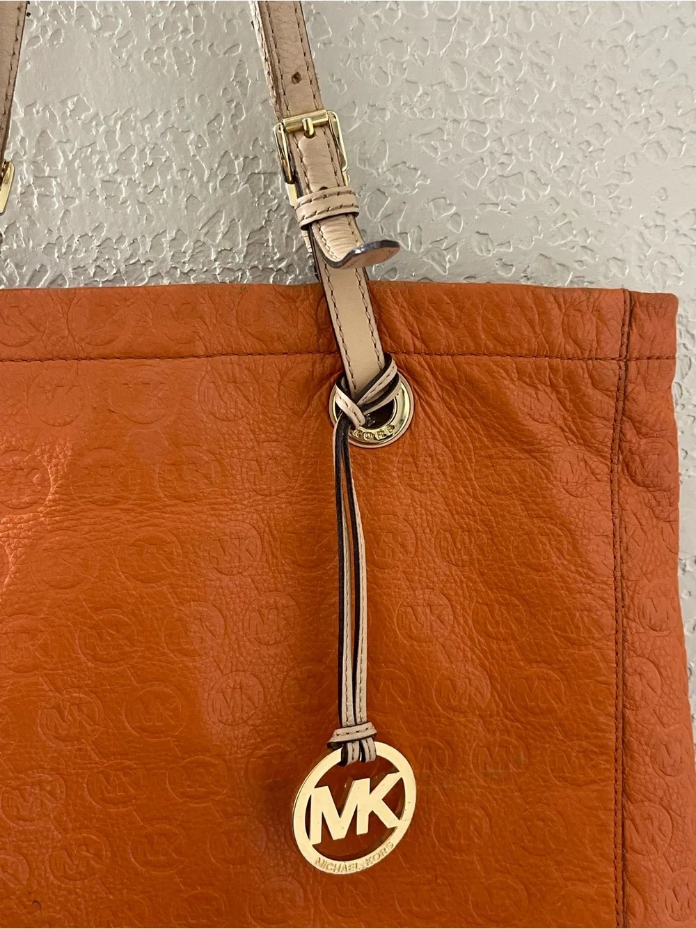 Michael Kors Burnt Orange Leather Tote with Gold MK Charm